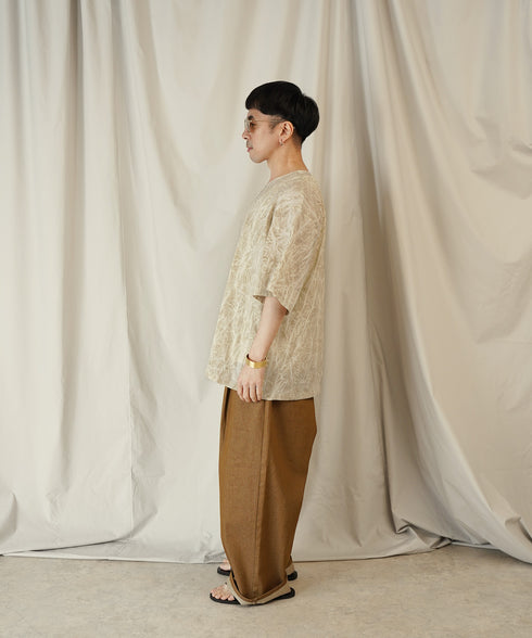 ムラ染め クラッシュプリーツ H/S クルーネック プルオーバー