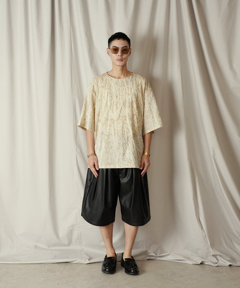 ムラ染め クラッシュプリーツ H/S クルーネック プルオーバー