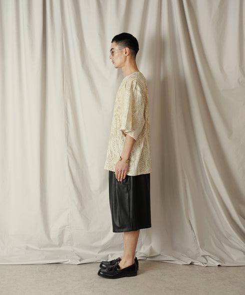 ムラ染め クラッシュプリーツ H/S クルーネック プルオーバー