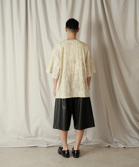 ムラ染め クラッシュプリーツ H/S クルーネック プルオーバー