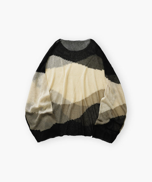 ローゲージ 透かし編み グラフィック L/S ニット