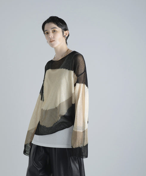 ローゲージ 透かし編み グラフィック L/S ニット