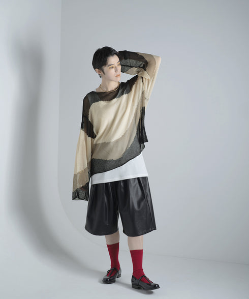 ローゲージ 透かし編み グラフィック L/S ニット