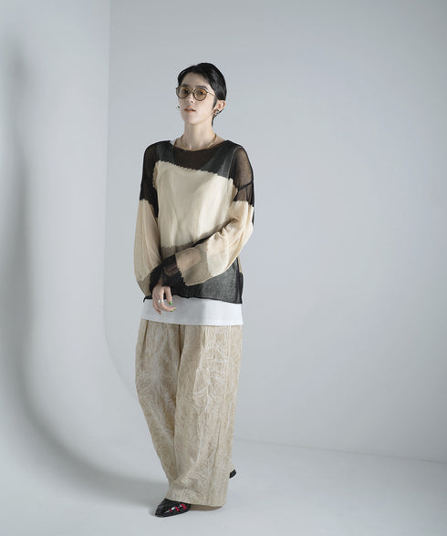 ローゲージ 透かし編み グラフィック L/S ニット