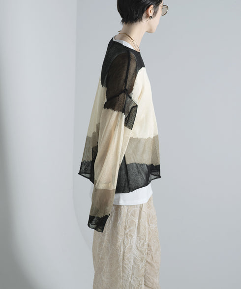 ローゲージ 透かし編み グラフィック L/S ニット