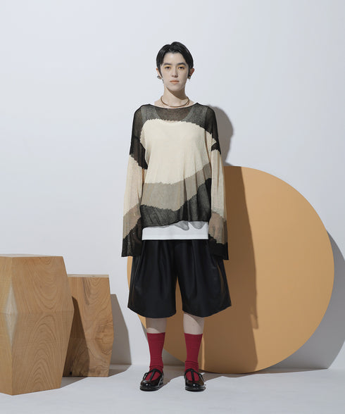 ローゲージ 透かし編み グラフィック L/S ニット