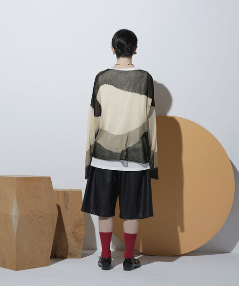 ローゲージ 透かし編み グラフィック L/S ニット