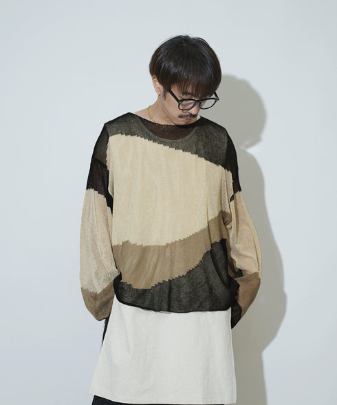 ローゲージ 透かし編み グラフィック L/S ニット