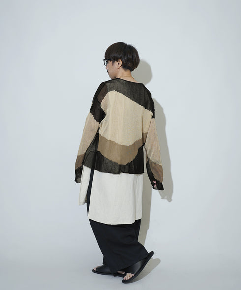 ローゲージ 透かし編み グラフィック L/S ニット