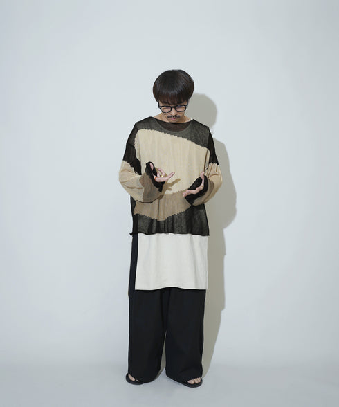 ローゲージ 透かし編み グラフィック L/S ニット