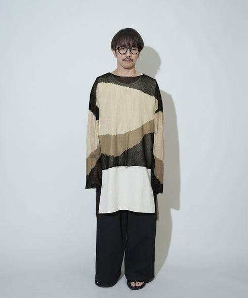 ローゲージ 透かし編み グラフィック L/S ニット