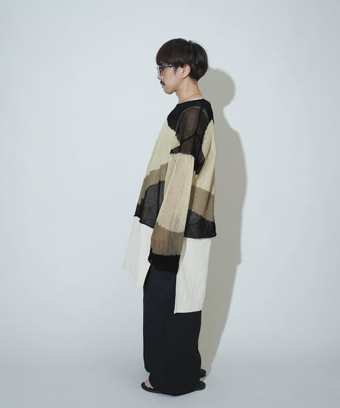 ローゲージ 透かし編み グラフィック L/S ニット