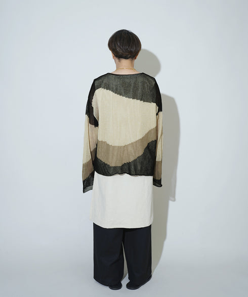 ローゲージ 透かし編み グラフィック L/S ニット