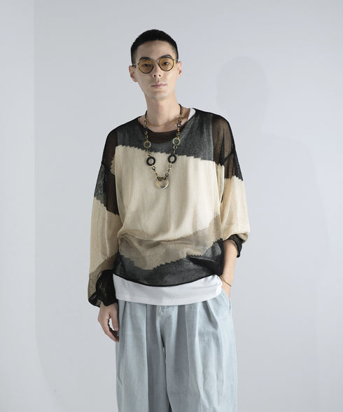 ローゲージ 透かし編み グラフィック L/S ニット