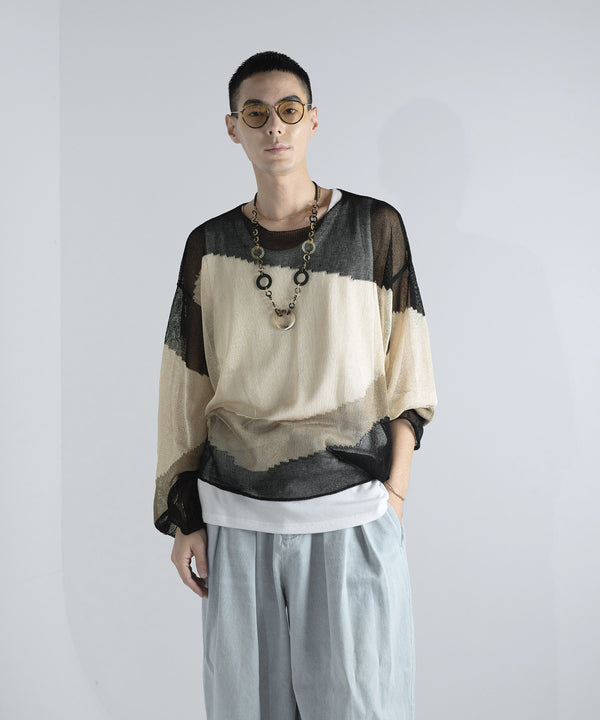 ローゲージ 透かし編み グラフィック L/S ニット