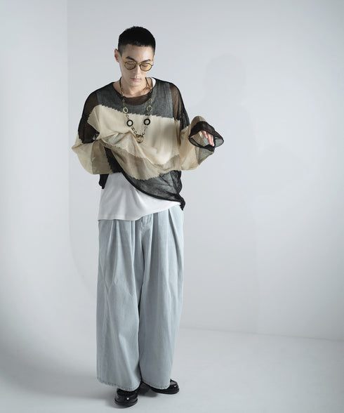 ローゲージ 透かし編み グラフィック L/S ニット