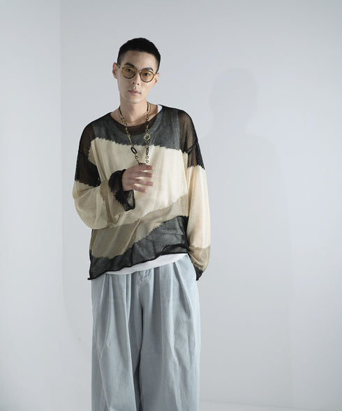 ローゲージ 透かし編み グラフィック L/S ニット