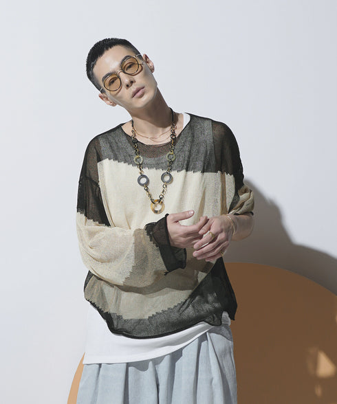 ローゲージ 透かし編み グラフィック L/S ニット