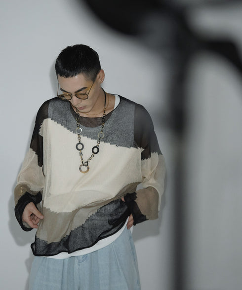 ローゲージ 透かし編み グラフィック L/S ニット