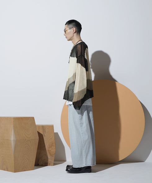 ローゲージ 透かし編み グラフィック L/S ニット