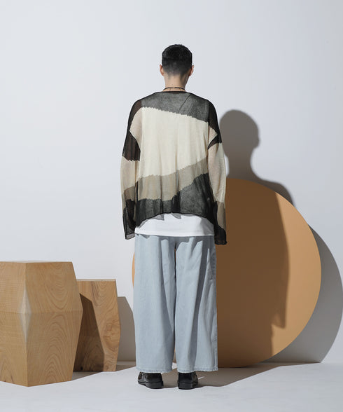 ローゲージ 透かし編み グラフィック L/S ニット