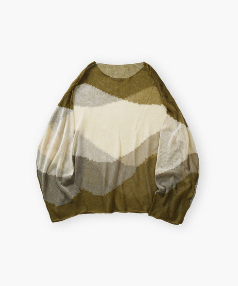 ローゲージ 透かし編み グラフィック L/S ニット