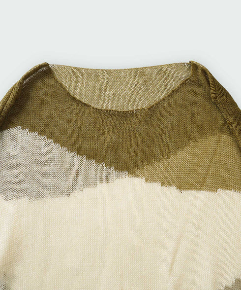 ローゲージ 透かし編み グラフィック L/S ニット