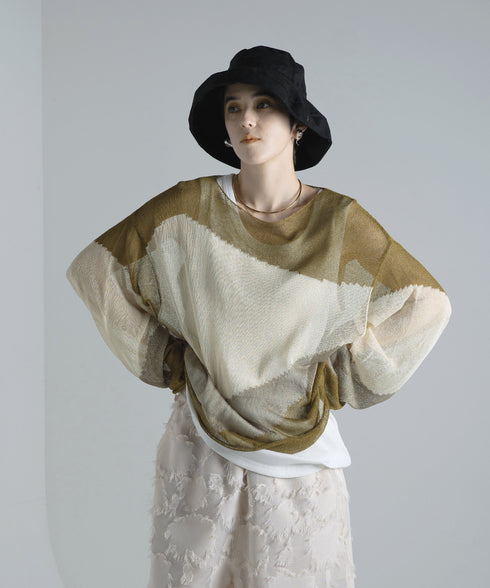 ローゲージ 透かし編み グラフィック L/S ニット