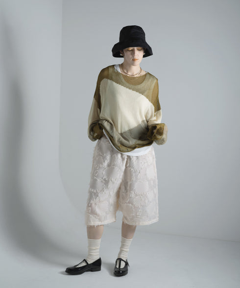 ローゲージ 透かし編み グラフィック L/S ニット