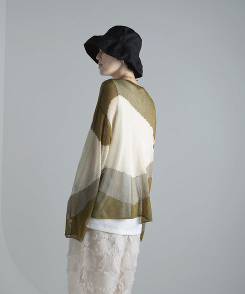 ローゲージ 透かし編み グラフィック L/S ニット