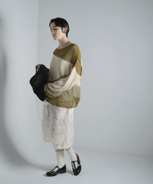 ローゲージ 透かし編み グラフィック L/S ニット