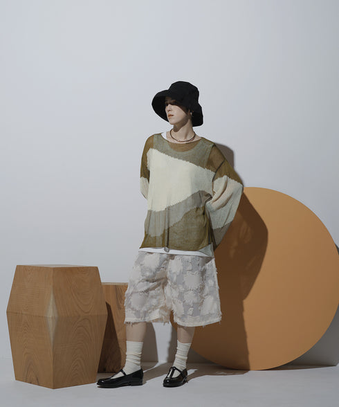 ローゲージ 透かし編み グラフィック L/S ニット