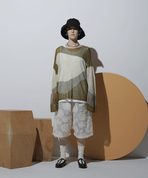 ローゲージ 透かし編み グラフィック L/S ニット