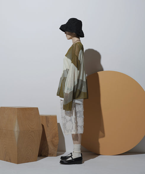 ローゲージ 透かし編み グラフィック L/S ニット