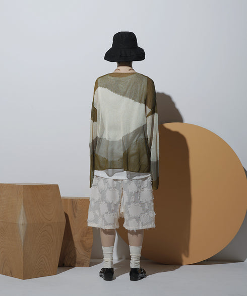 ローゲージ 透かし編み グラフィック L/S ニット