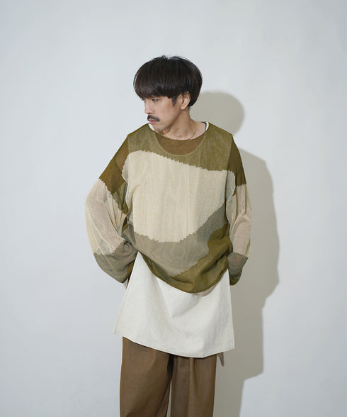 ローゲージ 透かし編み グラフィック L/S ニット