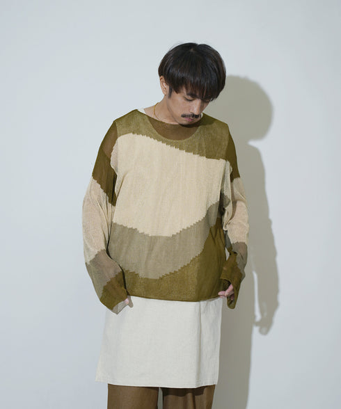 ローゲージ 透かし編み グラフィック L/S ニット