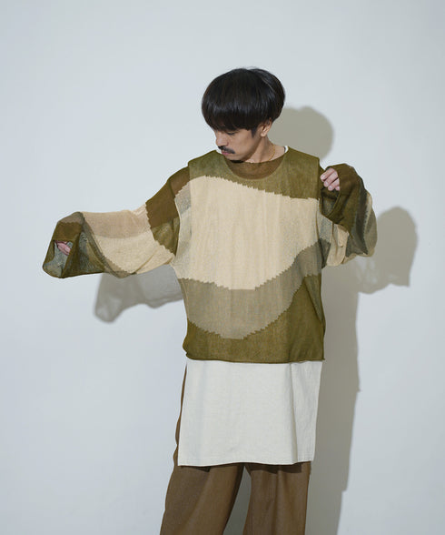 ローゲージ 透かし編み グラフィック L/S ニット