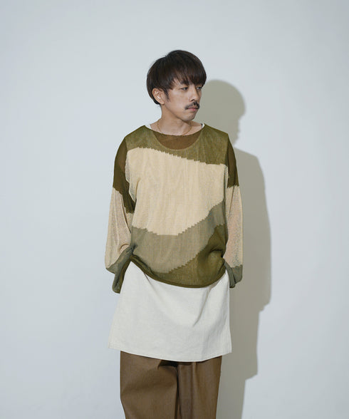 ローゲージ 透かし編み グラフィック L/S ニット