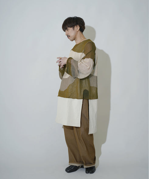 ローゲージ 透かし編み グラフィック L/S ニット