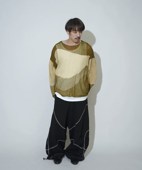 ローゲージ 透かし編み グラフィック L/S ニット