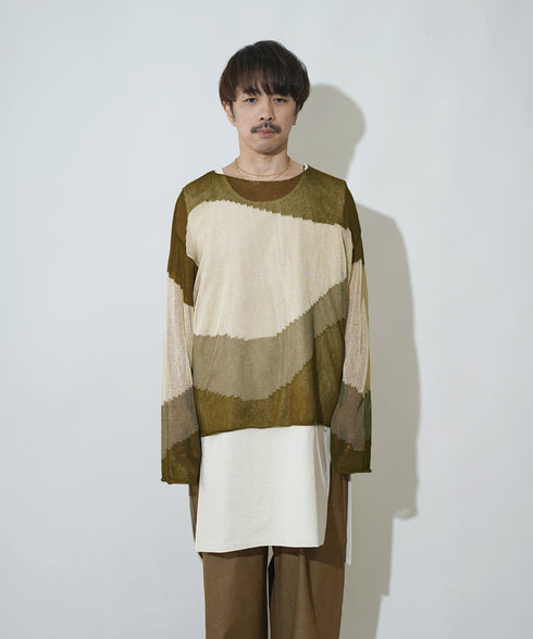 ローゲージ 透かし編み グラフィック L/S ニット