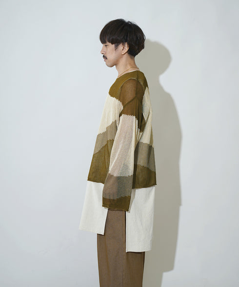 ローゲージ 透かし編み グラフィック L/S ニット