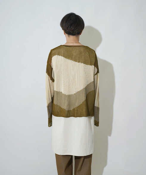 ローゲージ 透かし編み グラフィック L/S ニット