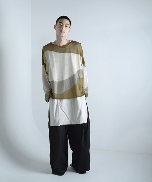 ローゲージ 透かし編み グラフィック L/S ニット