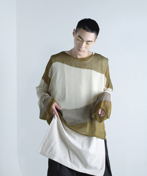 ローゲージ 透かし編み グラフィック L/S ニット