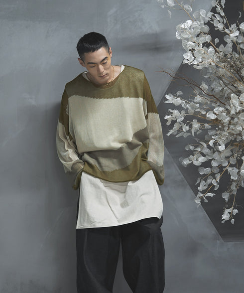 ローゲージ 透かし編み グラフィック L/S ニット