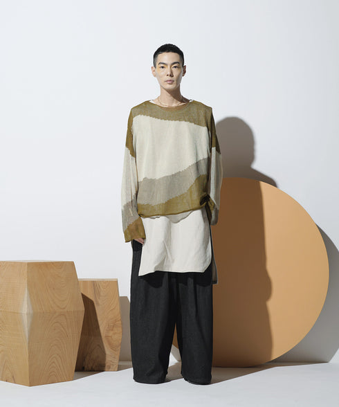 ローゲージ 透かし編み グラフィック L/S ニット