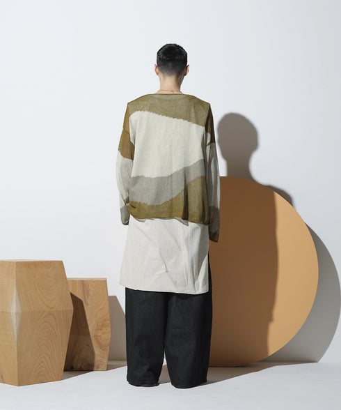 ローゲージ 透かし編み グラフィック L/S ニット