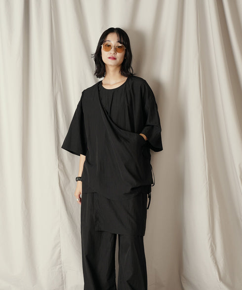 アシンメトリー レイヤード デザイン ドレープ プルオーバー